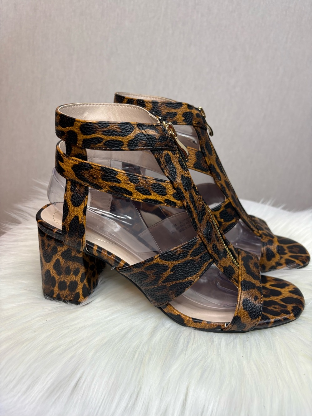 Cato Leopard Print Zip-Front Heels - Black & Brown